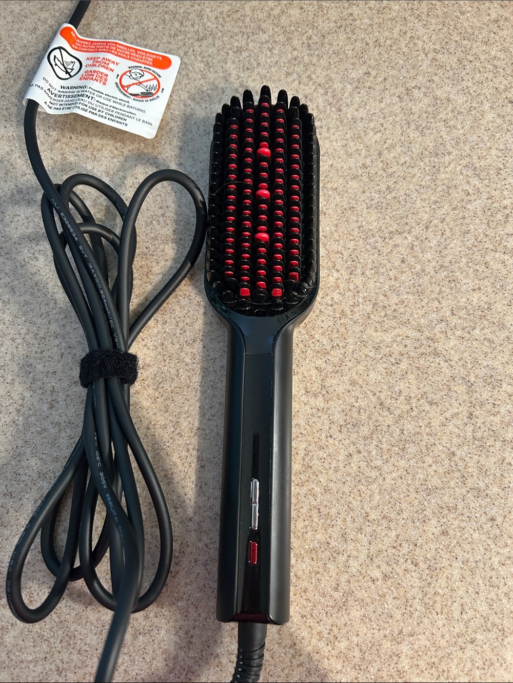 Black and Red Heated Hair Straightening Brush - Sleek Electric Styling Brush